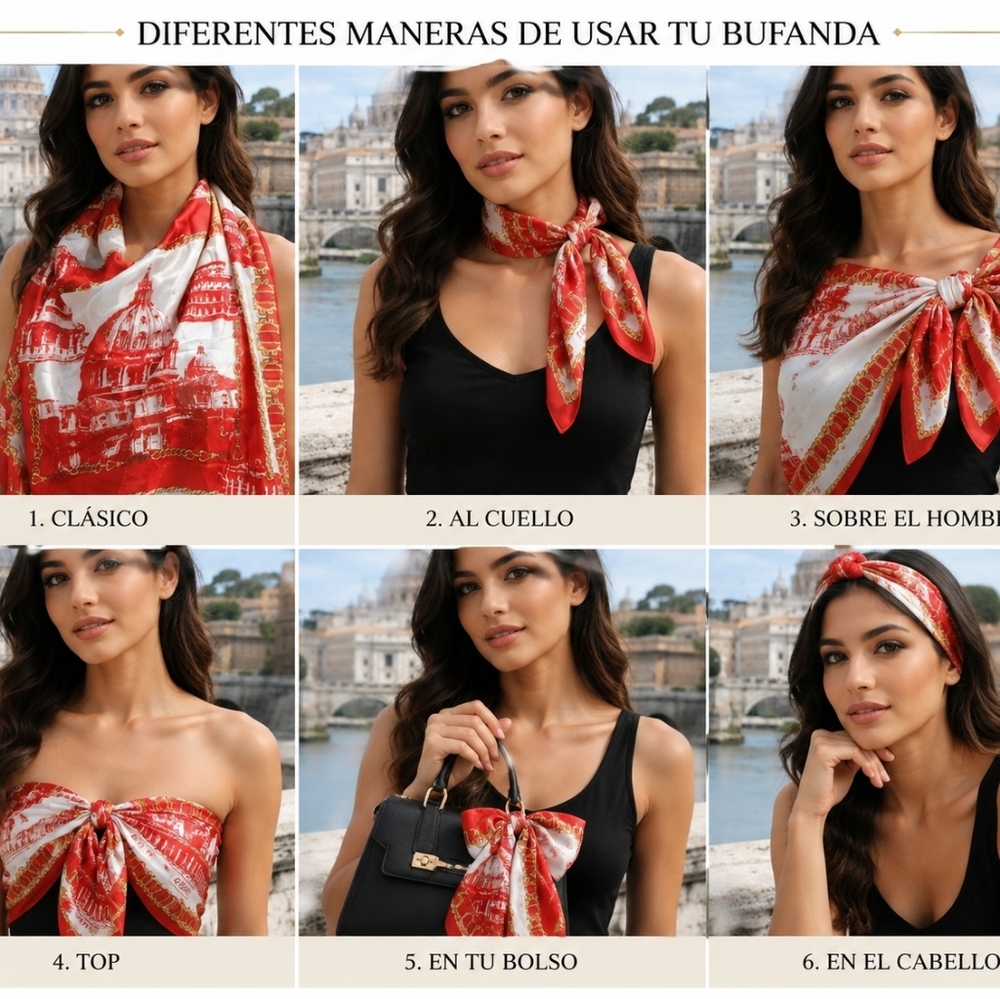 Red and White Print Women's Scarf -Roma